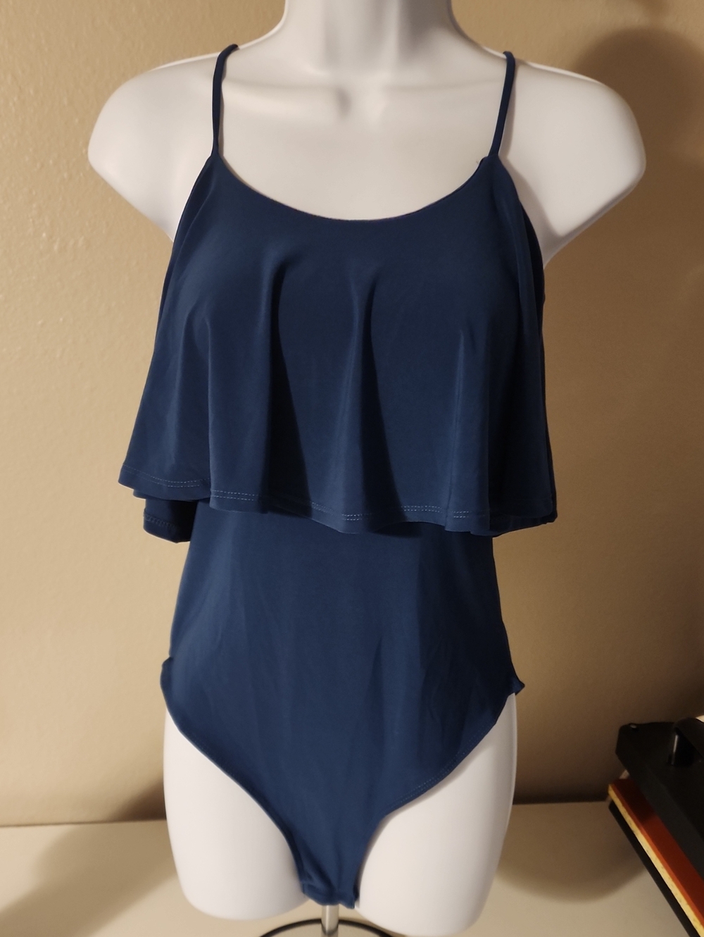 Teal Blue Ruffle Spaghetti Strap Bodysuit